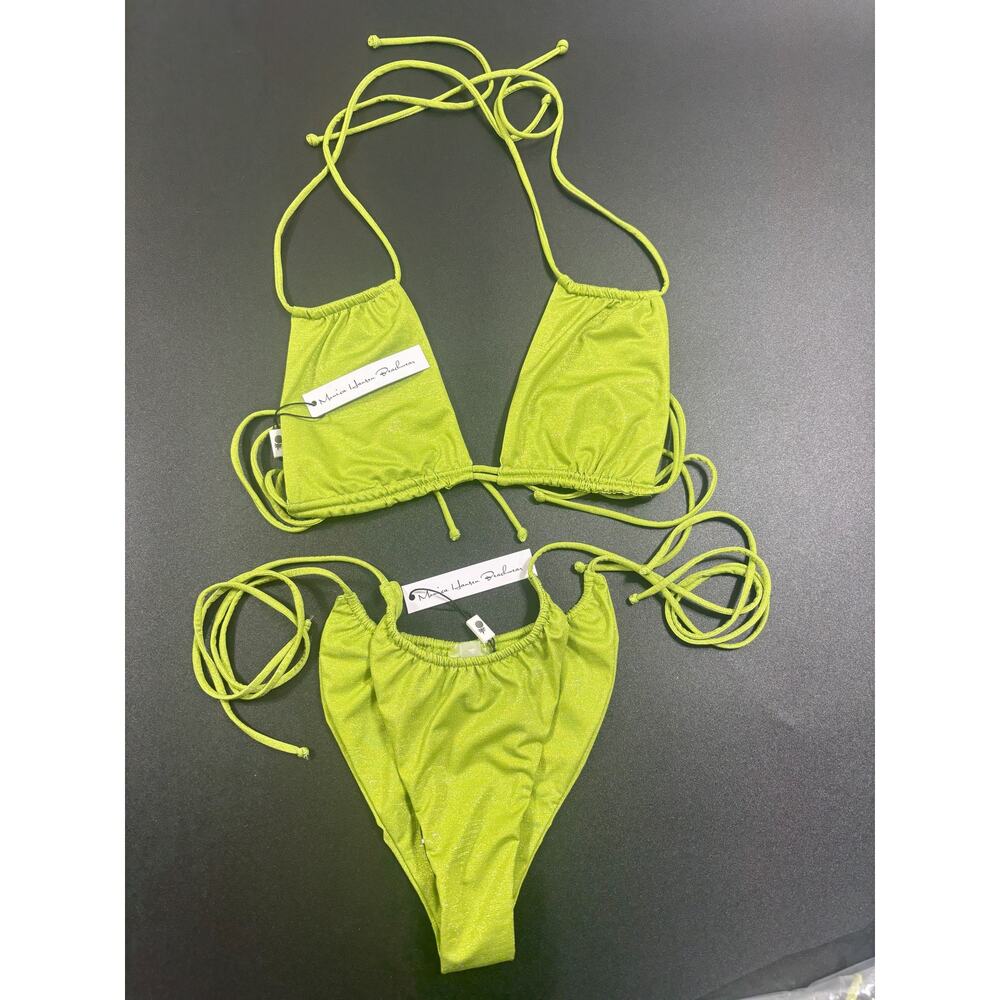 Monica‎ Hansen Beachwear NWT Lurex Rectangle Shaped Bikini Set Green Size Small